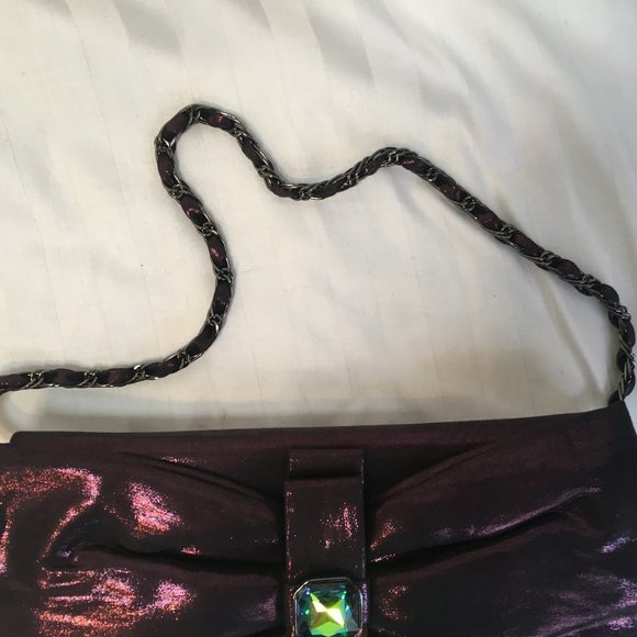 Jeanne Lottie Designer Magenta Satin Fabric Clutch Purse Handbag Chain Jewel - Picture 9 of 12